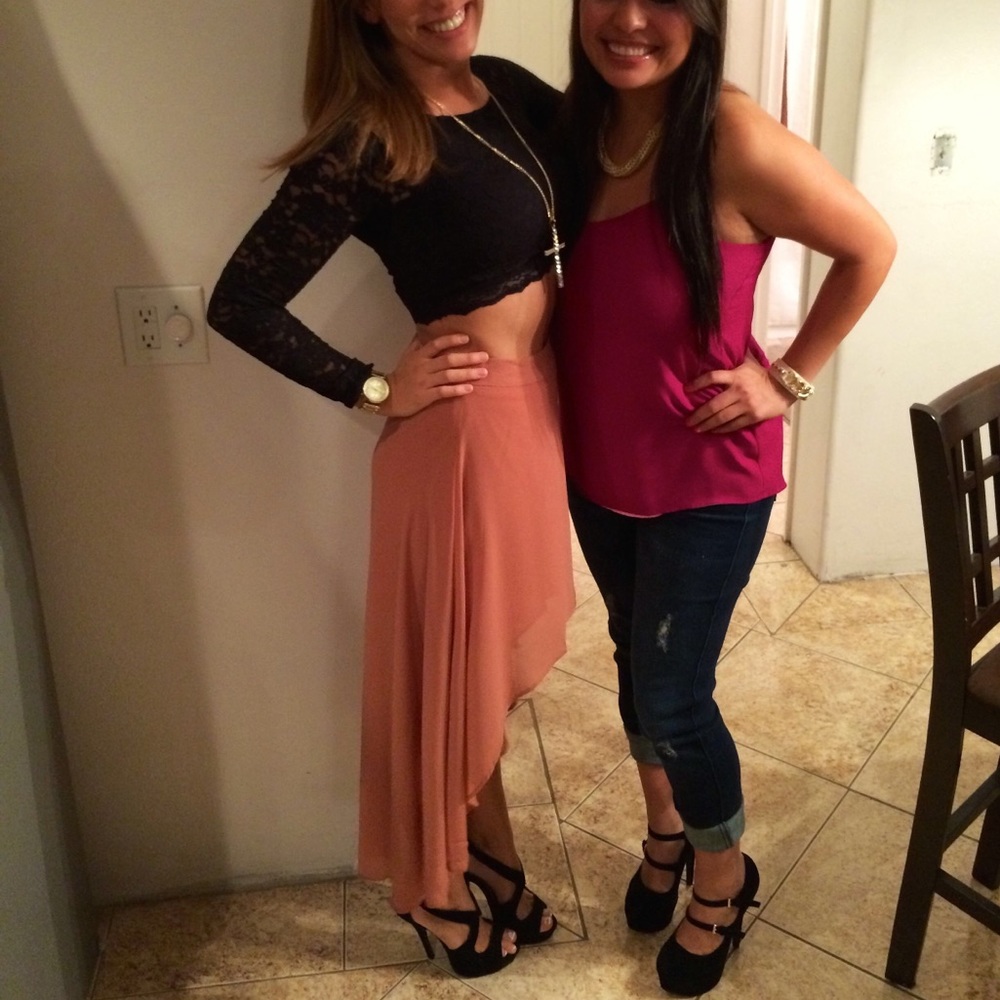 High waisted half skirt peach